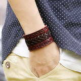 Men Women Punk Leather Braid Wrap Bangle Bracelet Brown Jewelry