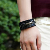 Vintage Punk Metal Leather Bracelet for Men