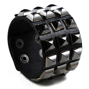 Punk Leather Rivet Cuff Bracelet Women's Wide Bangle