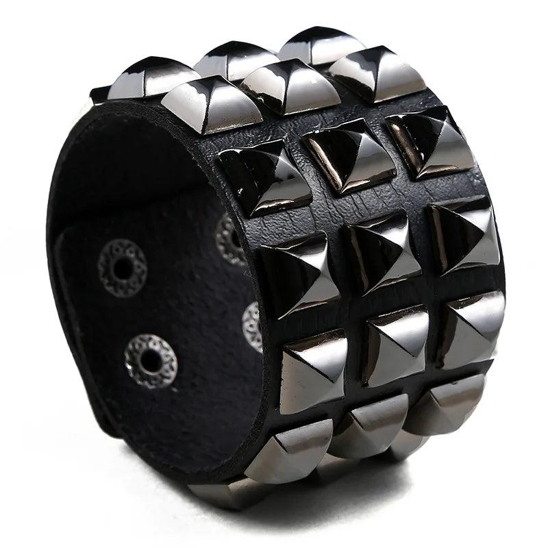 Punk Leather Rivet Cuff Bracelet Women's Wide Bangle