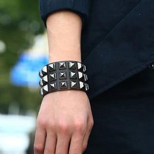 Punk Leather Rivet Cuff Bracelet Women's Wide Bangle