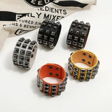 Punk Leather Rivet Cuff Bracelet Women's Wide Bangle