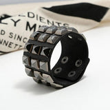 Punk Leather Rivet Cuff Bracelet Women's Wide Bangle
