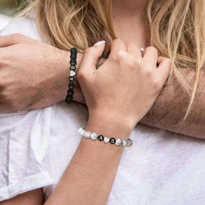 A-Z Letters Beads Charm Couple Bracelets for Women Men