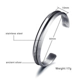 Stainless Steel Cuff Bangle Hair Tie Bracelet Retro Wristband Unisex Jewelry