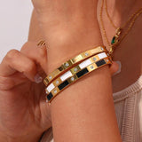 Enamel Square Round Zircon Stone Cuff Bangles For Women