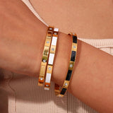 Enamel Square Round Zircon Stone Cuff Bangles For Women