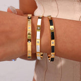 Enamel Square Round Zircon Stone Cuff Bangles For Women