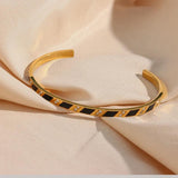 Enamel Square Round Zircon Stone Cuff Bangles For Women