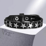 Vintage Leather Bracelet for Men, Metal Stars Wristband, Male Bangle