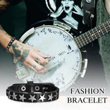 Vintage Leather Bracelet for Men, Metal Stars Wristband, Male Bangle