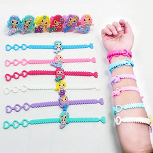 12pcs Mermaid PVC Kids Bracelets Adjustable Bangles
