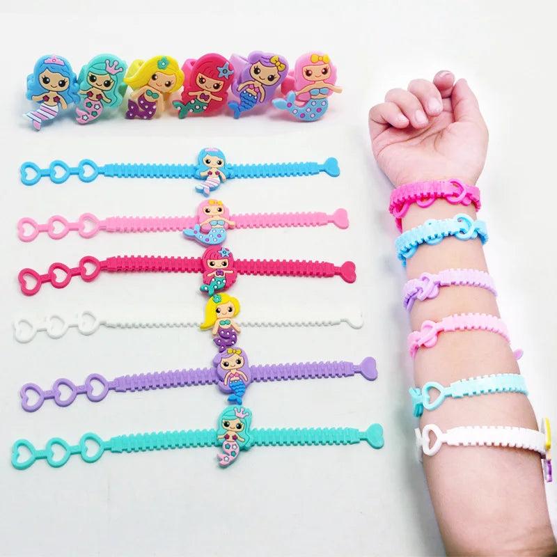 12pcs Mermaid PVC Kids Bracelets Adjustable Bangles