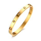 CZ Bangle Bracelet, 18K Plated Cuff, Stainless Steel Jewelry