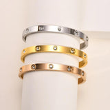 CZ Bangle Bracelet, 18K Plated Cuff, Stainless Steel Jewelry