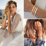 CZ Bangle Bracelet, 18K Plated Cuff, Stainless Steel Jewelry