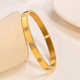 CZ Bangle Bracelet, 18K Plated Cuff, Stainless Steel Jewelry