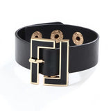 Wide Leather Geometric Metal Bracelet for Women