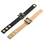 Wide Leather Geometric Metal Bracelet for Women