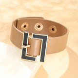 Wide Leather Geometric Metal Bracelet for Women