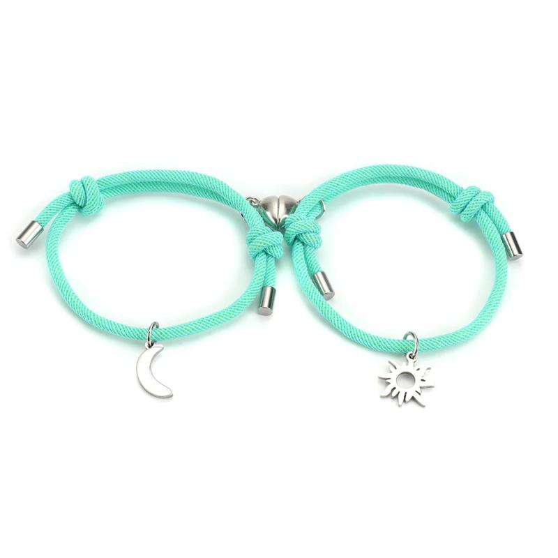 Sun Moon Couple Magnet Rope Bracelets Set