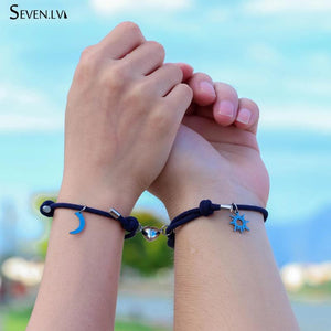 Sun Moon Couple Magnet Rope Bracelets Set