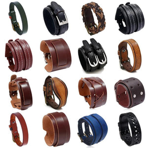 Multilayer Wide Leather Punk Bracelet for Men