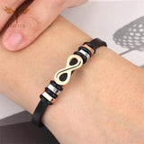 Women Infinity Charm Bracelet Stainless Steel Jewelry Cuff Leather Bangle