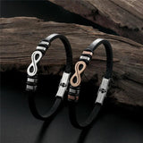 Women Infinity Charm Bracelet Stainless Steel Jewelry Cuff Leather Bangle