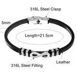 Women Infinity Charm Bracelet Stainless Steel Jewelry Cuff Leather Bangle