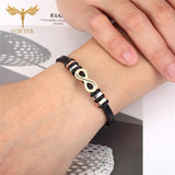 Women Infinity Charm Bracelet Stainless Steel Jewelry Cuff Leather Bangle