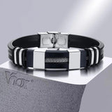 13mm Silicone Bracelets for Men, Grooved Band with Mesh Stainless Steel Chain
