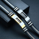 13mm Silicone Bracelets for Men, Grooved Band with Mesh Stainless Steel Chain