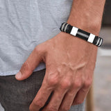 13mm Silicone Bracelets for Men, Grooved Band with Mesh Stainless Steel Chain