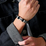 13mm Silicone Bracelets for Men, Grooved Band with Mesh Stainless Steel Chain