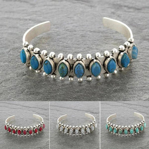 Antique Silver Stone Cuff Bracelet for Women