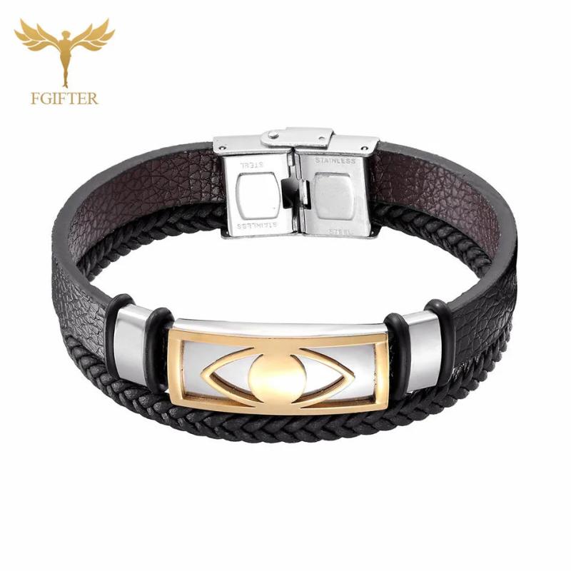 Ethnic Evil Eye Bracelet Stainless Steel Cuff Men Women Accessories