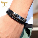 Ethnic Evil Eye Bracelet Stainless Steel Cuff Men Women Accessories