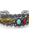 Vintage Two Leaf Bracelet Navajo Style Bohemian Open Bracelet