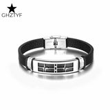 Heartbeat Charm Couple Bracelet Stainless Steel Leather Bangle