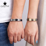 Heartbeat Charm Couple Bracelet Stainless Steel Leather Bangle