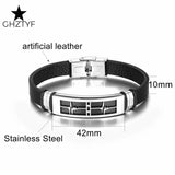 Heartbeat Charm Couple Bracelet Stainless Steel Leather Bangle