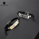 Heartbeat Charm Couple Bracelet Stainless Steel Leather Bangle