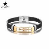 Heartbeat Charm Couple Bracelet Stainless Steel Leather Bangle