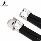 Heartbeat Charm Couple Bracelet Stainless Steel Leather Bangle