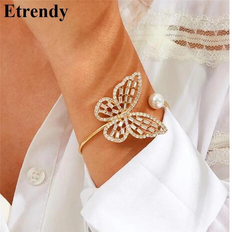 Rhinestone Butterfly Cuff Bracelet for Women