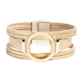 Multilayer Leather Bracelet With Metal Bar Charm