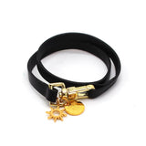 Stainless Steel Leather Bracelet Women Geometric Metal Charm Jewelry