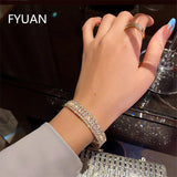 Golden Zircon Crystal Cuff Bracelet Geometric Rhinestone Bangles