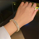 Golden Zircon Crystal Cuff Bracelet Geometric Rhinestone Bangles